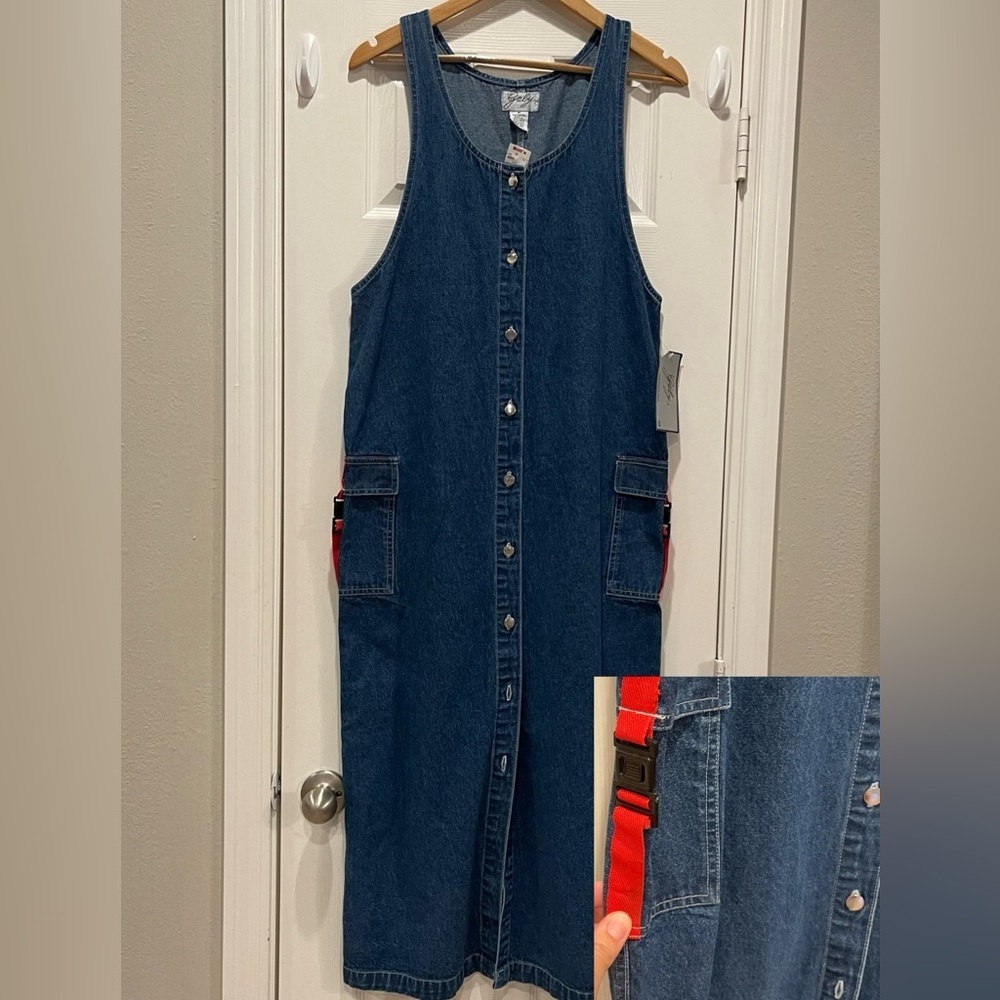Vintage Jean Maxi Dress Women’s Med Blue Pockets Y2K 90s Grunge Street Deadstock